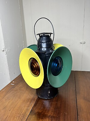 #ad #ad Antique Handlan St. Louis Railroad Blue Light Lantern 4 Way w Kopp Lens LIGHTED $399.00