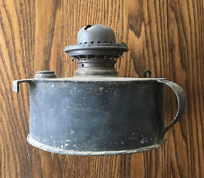 #ad Antique Tin Fixed Globe Base w Wick Kerosene Oil Lantern Heater Parts or Repair $44.95