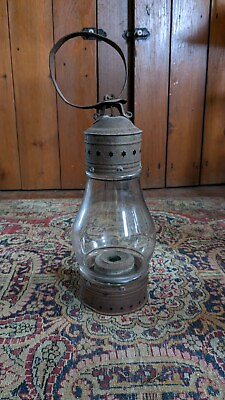 #ad Rare Antique Early Metal Punched Tin Whale Oil Lantern Onion Glass Globe 11quot; $250.00