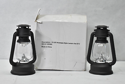 #ad 15 LED Nostalgia Style Lantern 2 Pack Black Mini Small Light Holder Decor READ $16.99