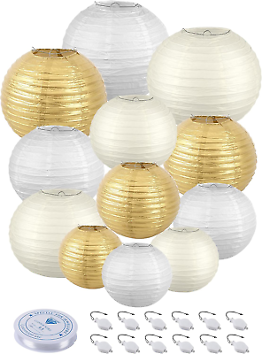 #ad Paper Lanterns with Lights 6quot; 8quot; 10quot; 12quot; Metallic Gold Paper Lantern Decorative $35.99