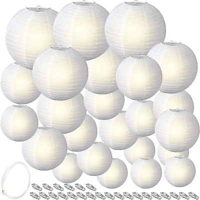 #ad 48 Pcs Paper Lanterns and LED Lantern Lights Set Chinese Paper Decorative Lanter $64.45