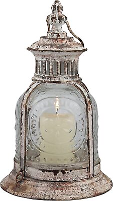 #ad Antique Metal Votive Candle Lantern with Handle Worn White Centerpiece Decor $79.99