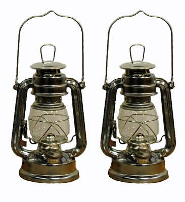 #ad Lot of 2 8 Inch Silver Hurricane Kerosene Oil Lantern Hanging Light Lamp $22.54