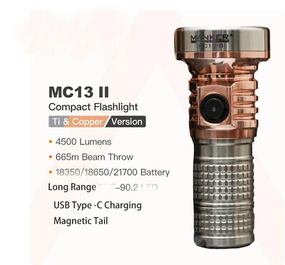 #ad Mankerlight 4000LM Titanium Copper USB C Rechargeable 600 Meter LED Flashlight $229.00