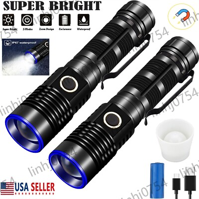 #ad 2000000LM Super Bright Flashlight Rechargeable Tactical LED Work Torch Magnet US $26.84