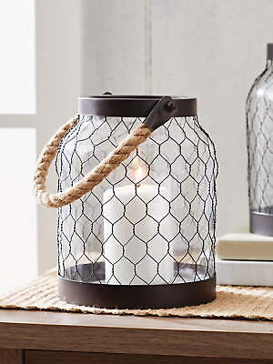 #ad Metal Candle Holder Lantern with Rope 7.3 in Dia x 8.5 in H without handle $19.55