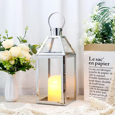 #ad Silver Decorative Lanterns 16inch High Stainless Steel Candle Lanterns with T... $38.36