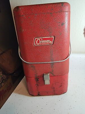 #ad VINTAGE COLEMAN RED 200A LANTERN METAL CARRYING STORAGE CASE WITH PARTS $255.00