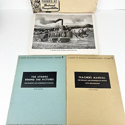 #ad Vtg 1945 Teachers Kit Railroad Transportation Book 3rd Ed. Vol 1 amp; 2 57 Photos $23.99