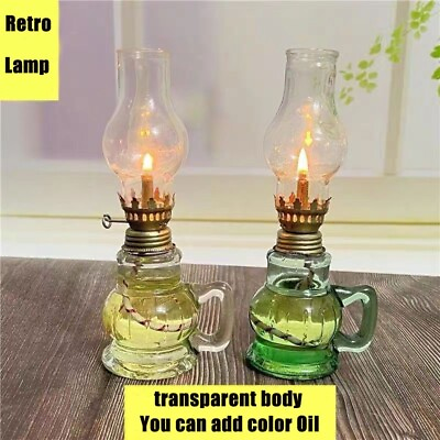 #ad 2pcs mini Rustic Oil Lamp Lantern Vintage Glass Kerosene Chamber Oil Lighting $26.50