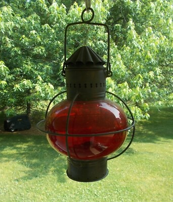 #ad 19th century Marine Whale Oil Lantern Portside Red Globe $255.00