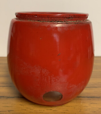 #ad Vintage Red Glass Short Cast Tubular Lantern Globe w small bullseye $14.95