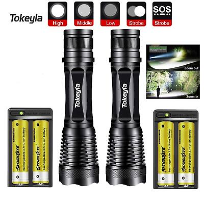 #ad #ad 2 Pack 990000LM Super Bright LED Tactical Flashlight Rechargeable Flashlights $17.89