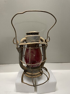 #ad Vintage Dietz Lantern Red Globe Embossed New York Haven Hartford Railroad Lamp $140.00