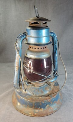 #ad #ad Vintage Dietz Little Giant Blue Hurricane Lantern w Red Glass #70 Patina $74.77