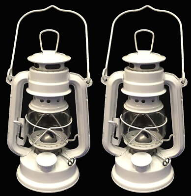 #ad Lot of 2 8 Inch White Hurricane Kerosene Oil Lantern Hanging Light Lamp $18.32