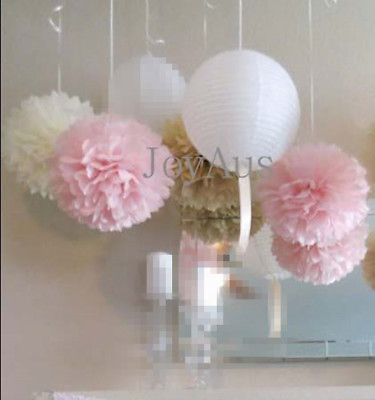 #ad 24x paper pom poms paper lanterns wedding 1st birthday baby shower hanging decor AU $35.01