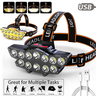 #ad 12 LED Head mounted Flashlight Headlight Outdoor Night Fishing Rechargeable Lamp $16.80
