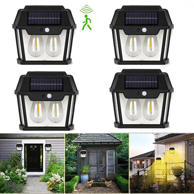 #ad Solar LED Light Lantern Motion Sensor Dusk to Dawn Porch Fence Lamp Outdoor 1 4X $12.99
