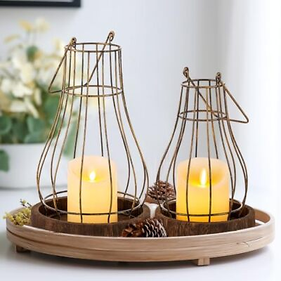 #ad Metal Wire Lanterns Decorative Set of 2 Indoor Rustic Farmhouse Candle Hold... $45.30