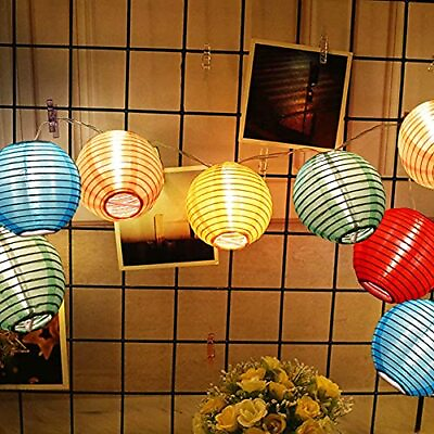 #ad Nylon Lantern String Lights 10 Multicolor Lanterns Plug in Home Garden Decora... $19.09