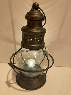 #ad Metal and Glass Lantern Battery Operated quot;Oilquot; Lamp 11” $25.00