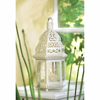 #ad Metal Glass White Moroccan Style Party Wedding Lantern Outdoor Decor $34.29