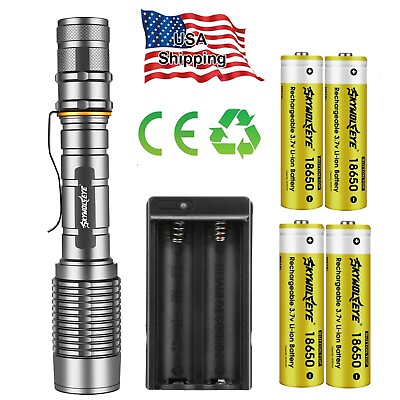 #ad LED Flashlight 990000LM Rechargeable Tactical Police Zoom Torch Lamp Set $12.99