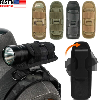 #ad Tactical Flashlight Pouch Holster Belt 360 Degrees Rotatable Torch Case Holder $5.89