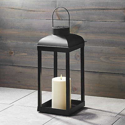#ad Outdoor Candle Lantern Solar Powered 15 Inch Tall Black Metal Open Frame N $326.88