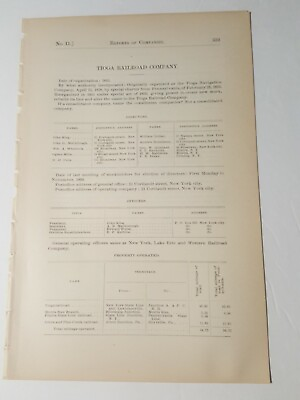 #ad 1891 train document TIOGA RAILROAD Lawrenceville Morris Run PA Blossburg $10.00