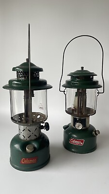 #ad Vintage Coleman Lanterns Model 220E Green and 220J Green Pyrex Glass set of 2 $85.00