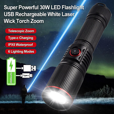 #ad Super Bright White Laser LED Flashlight Tactical Rechargeable Work Lights Zoom $16.99