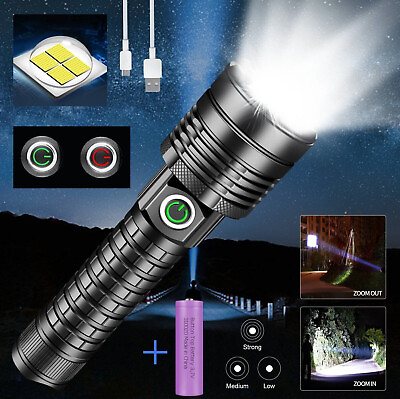 #ad 1000000LM Powerful LED Flashlight Rechargeable USB XHP60 Torch Zoom Super Bright $5.79