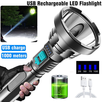 #ad 1000000 Lumens Super Bright LED Tactical Flashlight Rechargeable USB Work Light $10.99