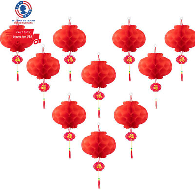 #ad 10 Pack Chinese Red Paper Lanterns Hanging Red Paper Lanterns Festival Decor $11.99