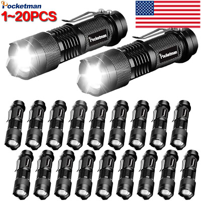 #ad 4 8 20PC LED Flashlight Mini Lanterna Zoomable Torch Clip Pen Light Pocket Light $50.99