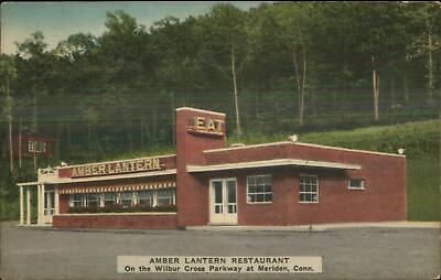 #ad Meriden CT Amber Lantern Restaurant Roadisde Linen Postcard $9.89