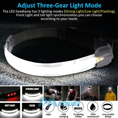 #ad 1200LM Super Bright LED Head Lamp Waterproof 230° Wide Beam Headband Flashlight $10.99