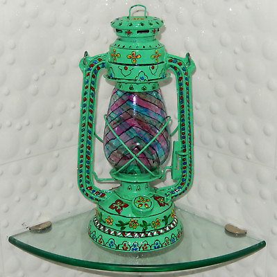 #ad Iron Hand Painted Lantern Emboss work Kerosene oil Lamp Glass Glob Home Decor $108.90