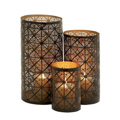 #ad 3 Holder Dark Brown Metal Geometric Decorative Candle Lantern Set of 3 $27.45
