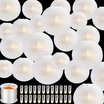 #ad 48 Pcs Paper Lanterns with 48 Led Paper Lantern Lights 6quot; 8quot; 10quot; 12quot; Round De... $70.36