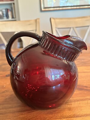 #ad Anchor Hocking Vintage Ruby Red Glass Tilted Pitcher $24.00