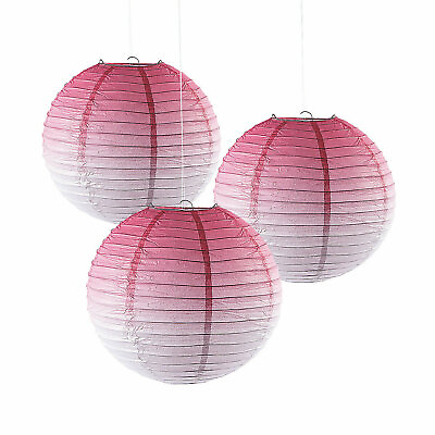 #ad Pink Ombre Hanging Paper Lanterns Party Decor 3 Pieces $10.56