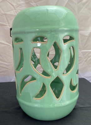 #ad #ad Green Ceramic Candle Lantern with Handle for Indoor or Outdoor Use $38.95