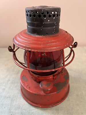 #ad Antique Handlan St. Louis USA Railroad Train Lantern Red Globe $58.65