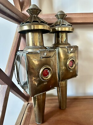 #ad Vintage Brass Antique Automobile Buggy Carriage Gas Lanterns Lamps Made in India C $235.00