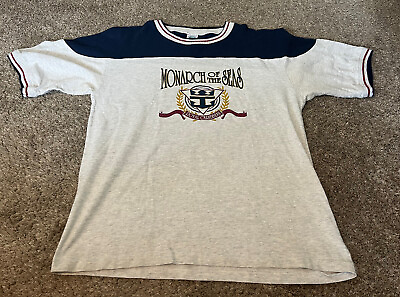 #ad Vintage Colorblock Royal Carribean Crew Neck T Shirt L XL USA Monarch Of Seas $24.99