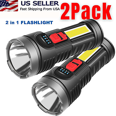 #ad 2 Pack LED Super Bright Flashlight Rechargeable Torch Tactical Lamp USB Battery $9.29